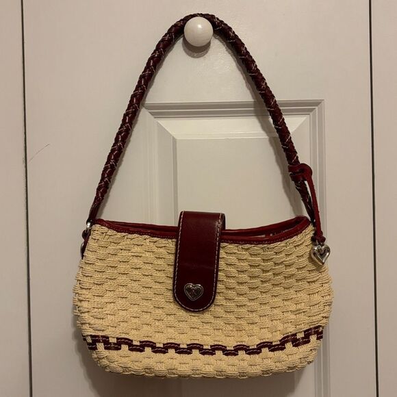 Brighton Handbags - BRIGHTON Phyllis Natural Straw Red Leather Lined Shoulder Bag Braided Strap